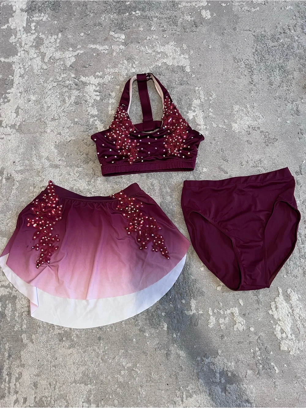 Balera Embellished Ombre Dance Set - Burgundy Pink